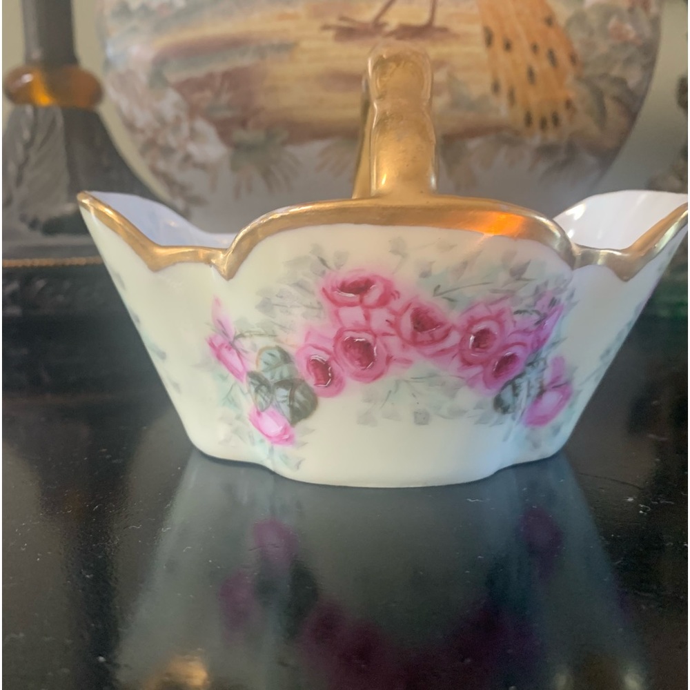 Antique Bavarian porcelain hand painted basket.